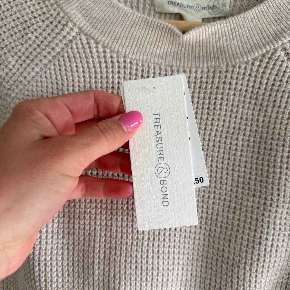 Treasure & Bond Crew Neck Knit Pullover Sweater Beige Oatmeal S NWT - Picture 6 of 9